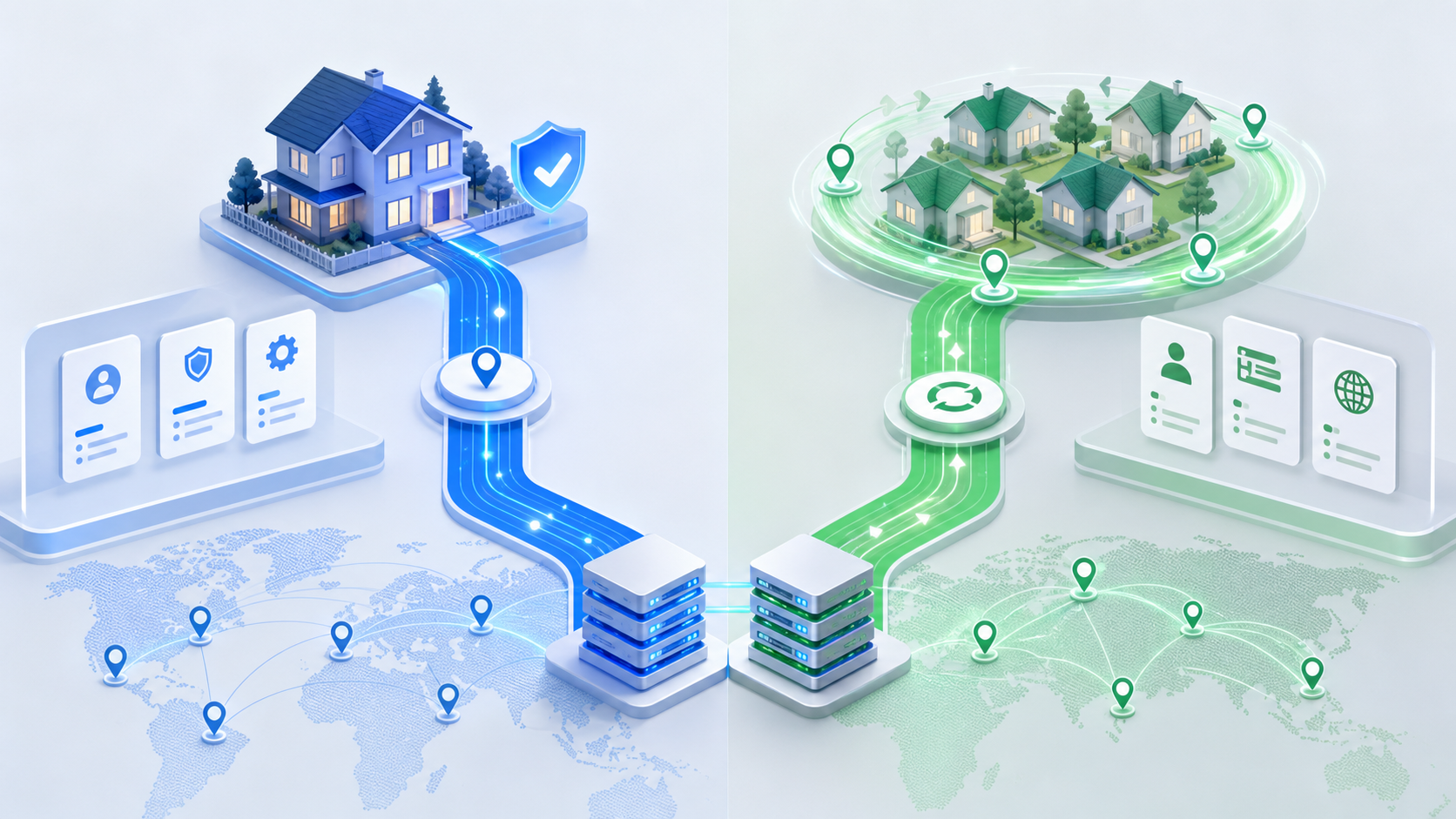 静态住宅代理和动态住宅代理在账号维护、浏览和采集任务中的选择示意图